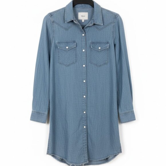 Rails Dresses & Skirts - Rails Snap Front Denim Shirt Dress XS Blue Linen Blend Shirtdress Casual